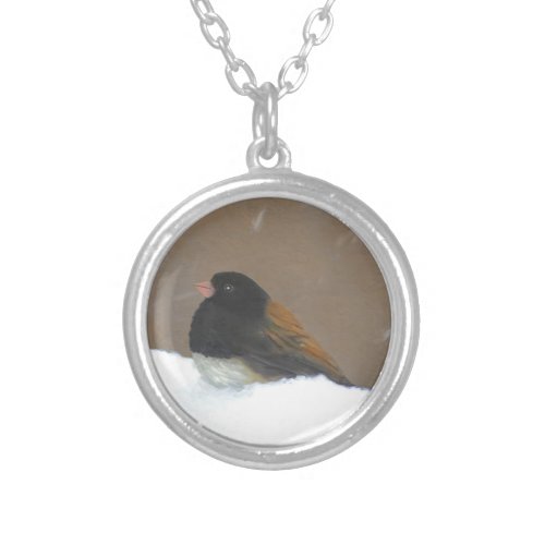 Dark_Eyed Junco Painting _ Original Bird Art Silver Plated Necklace