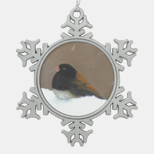 Dark_Eyed Junco Painting _ Original Bird Art Snowflake Pewter Christmas Ornament