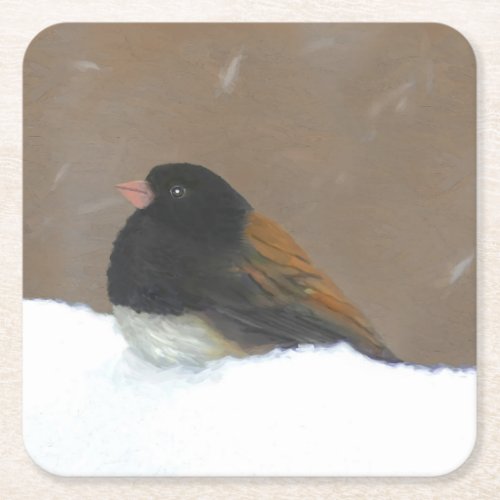 Dark_Eyed Junco Painting _ Original Bird Art Square Paper Coaster