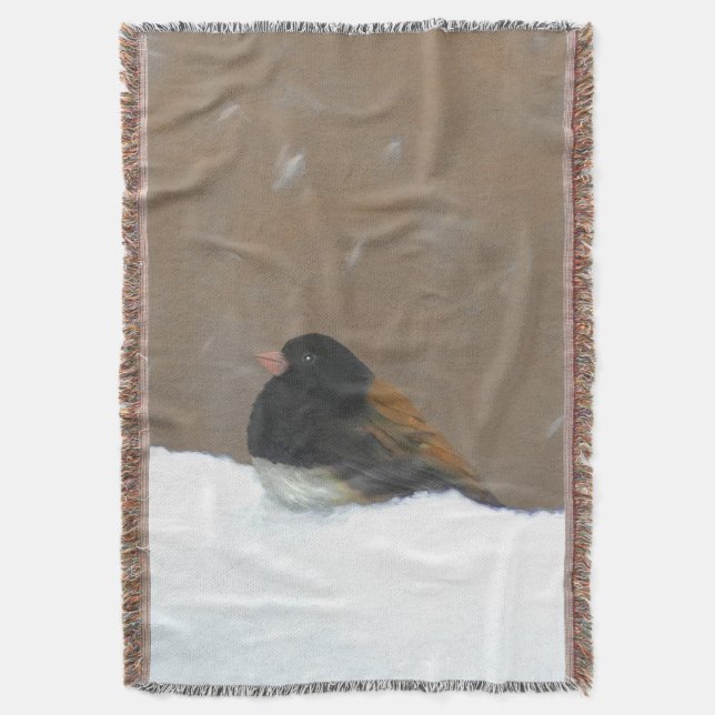Dark-Eyed Junco Painting - Original Bird Art Throw Blanket (Front Vertical)