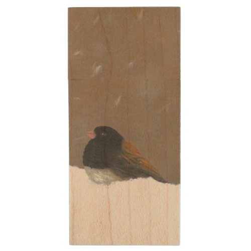 Dark_Eyed Junco Painting _ Original Bird Art Wood Flash Drive