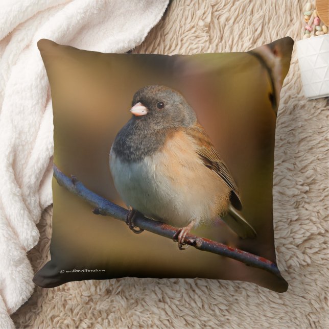 Dark-Eyed Junco Sparrow Songbird on Branch Throw Pillow (Blanket)