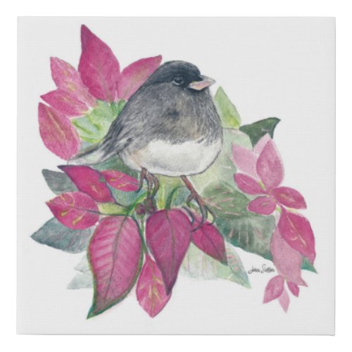 Dark Eyed Junco Watercolor  Art Faux Canvas Print