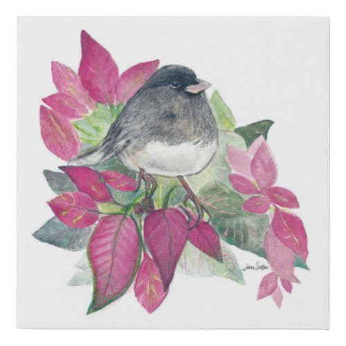 Dark Eyed Junco Watercolor  Art Faux Canvas Print