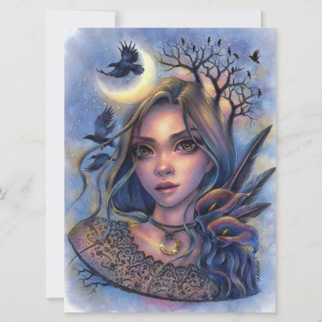 Dark Eyes Fairy Fantasy Moon Woman Art Card (Front)