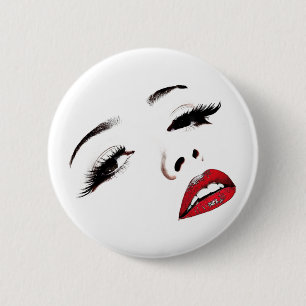 Dark Eyes Red Lips Womans Face Makeup Art Button