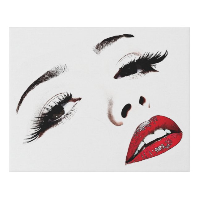 Dark Eyes Red Lips Womans Face Makeup Art Faux Canvas Print (Front)