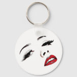 Dark Eyes Red Lips Womans Face Makeup Art Keychain