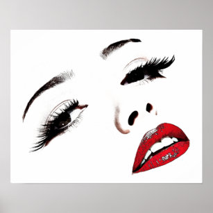 Red Lips Black Makeup on The Eyes of Mask Women - Photograph on Canvas East Urban Home Format: Black Framed Canvas, Size: 20 H x 12 W x 1 D