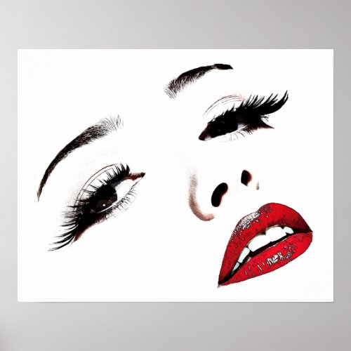 Dark Eyes Red Lips Womans Face Makeup Art Poster