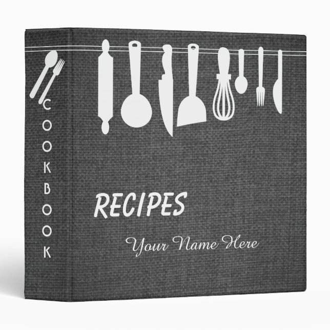 Dark Fabric Kitchen utensils recipe binder book (Front/Spine)