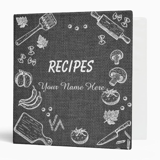 Dark Fabric Kitchen utensils recipe binder book (Front/Inside)