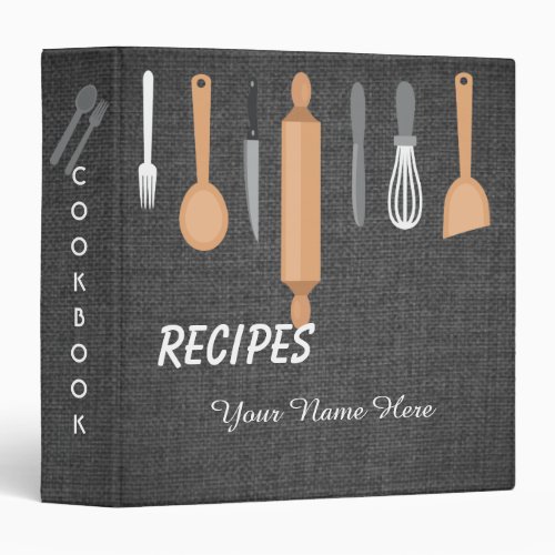 Dark Fabric Kitchen utensils recipe binder book