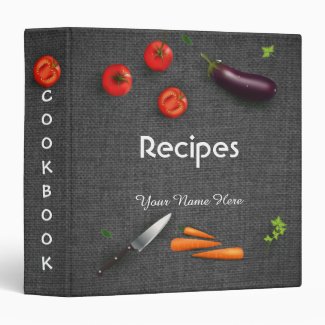 Dark Fabric Kitchen utensils recipe binder book