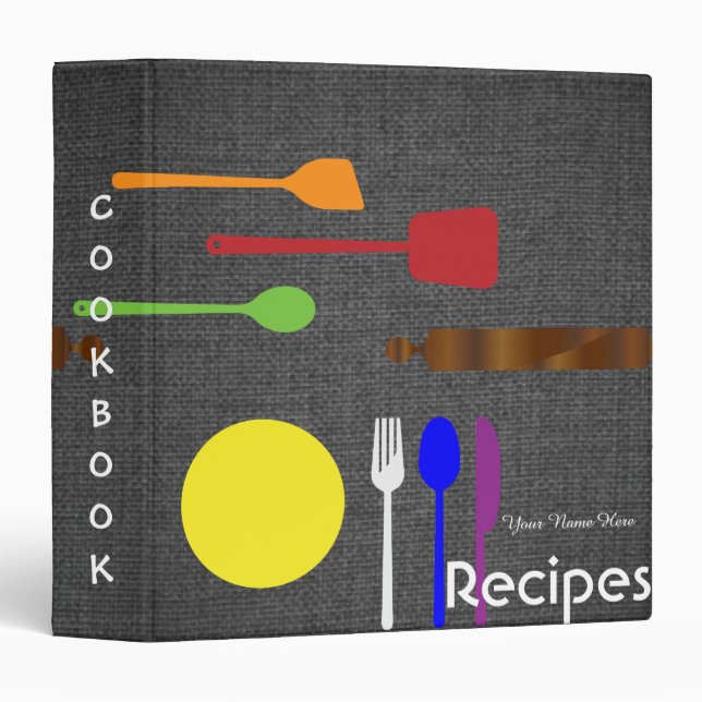 Dark Fabric Kitchen utensils recipe binder book (Front/Spine)