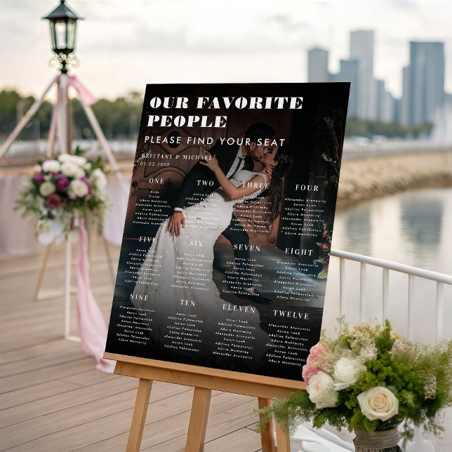 Dark Faded Photo 12 Tables Wedding Seating Chart   Foam Board (Creator Uploaded)