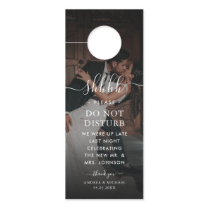 Dark Faded Photo Elegant Black Wedding Party Hotel Door Hanger