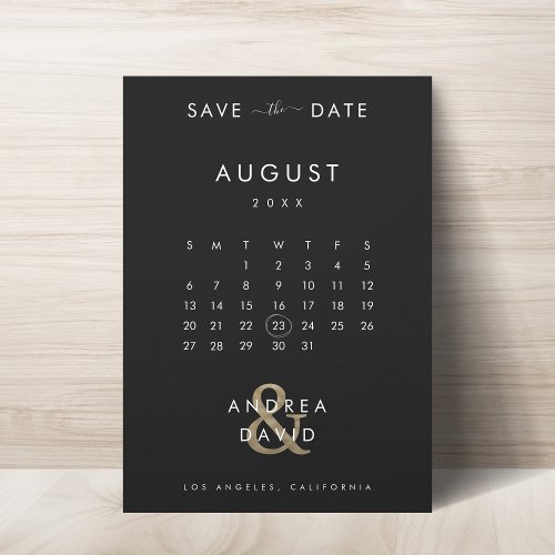 Dark Faded Photo Gold Ampersand  Calendar Wedding Save The Date