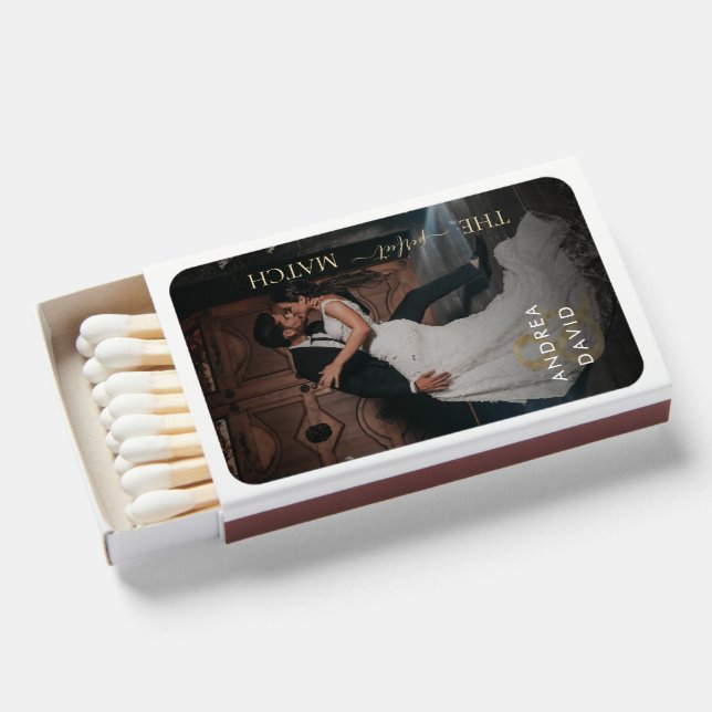 Dark Faded Photo Gold Ampersand Elegant Wedding Matchboxes (Front Open)