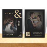Dark Faded Photo Gold Ampersand QR Code Wedding    Save The Date<br><div class="desc">Surprise your loved ones with this elegant Save the Date card,  featuring your custom photo,  gold ampersand,  QR Code and custom details. Easily add your info by clicking on the "personalize" option.</div>