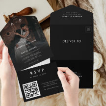 Dark Faded Photo Modern Minimalist QR Code Wedding
