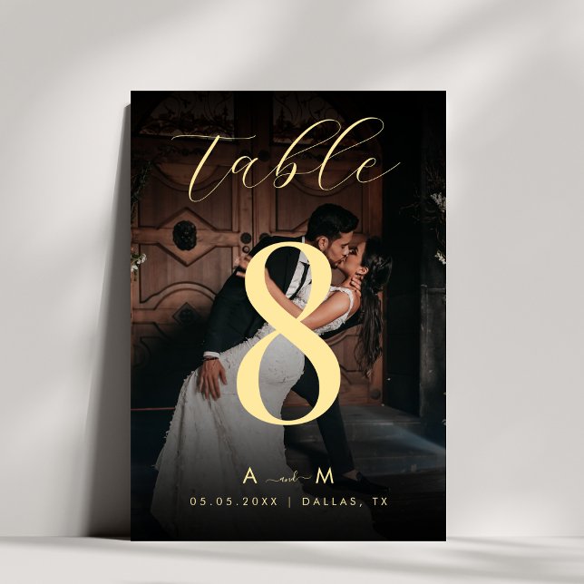 Dark Faded Photo & Monogram Elegant Black Wedding Table Number (Creator Uploaded)