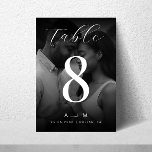 Dark Faded Photo & Monogram Elegant Black Wedding Table Number