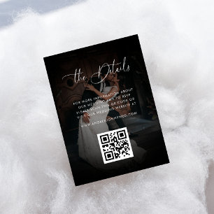 Dark Faded Photo QR Code Black Wedding Details Enclosure Card
