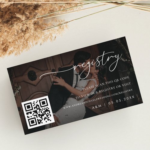 Dark Faded Photo Qr Code Wedding Gift Registry Enclosure Card