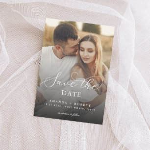 DARK Faded Photo & Script Wedding Save The Date
