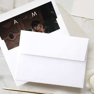 Dark Fading Overlay Photo Elegant Monogram Wedding Envelope Liner