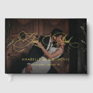 Dark Fading Photo Calligraphy Elegant Foil Wedding Guest Book