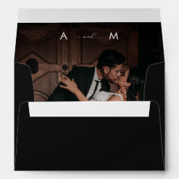 Dark Fading Photo &amp; Monogram Elegant Black Wedding Envelope