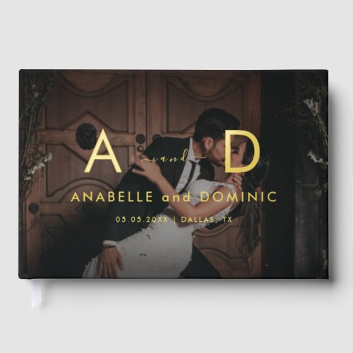 Dark Fading Photo  Monogram Elegant Foil Wedding Foil Guest Book