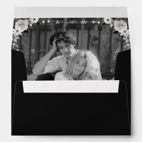 Dark Fading Photo  Monogram Gothic Black Wedding Envelope