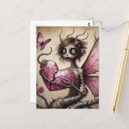 Dark Fairy Pink Heart Postcard