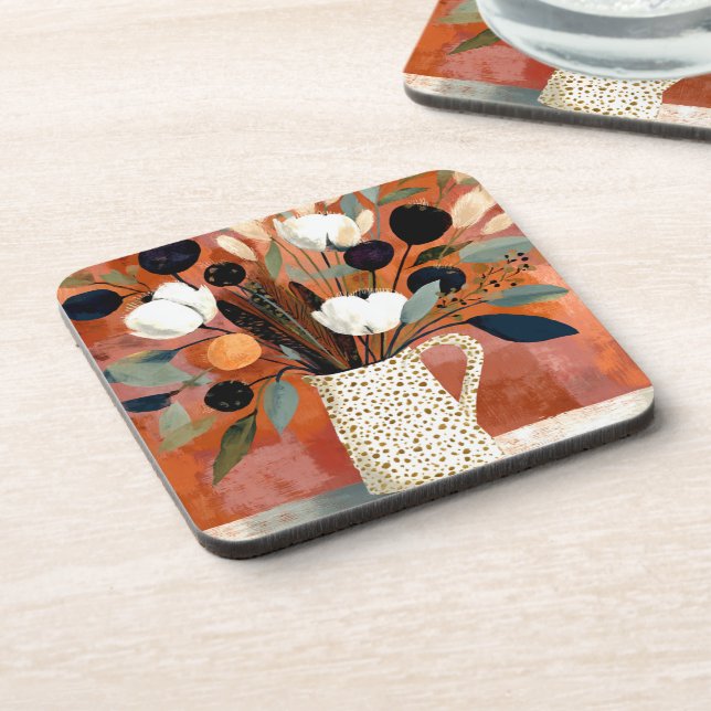 Dark Fall Sprigs Speckled Pitcher Beverage Coaster (Left Side)