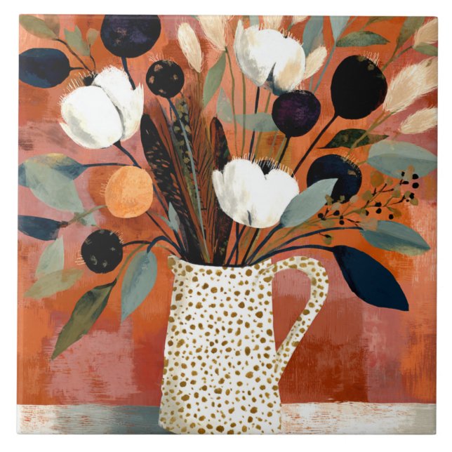 Dark Fall Sprigs Speckled Pitcher Ceramic Tile (Front)