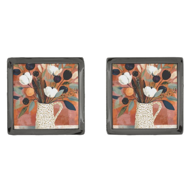 Dark Fall Sprigs Speckled Pitcher Cufflinks (Front)