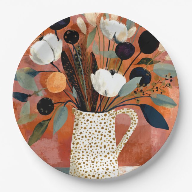 Dark Fall Sprigs Speckled Pitcher Paper Plates (Front)