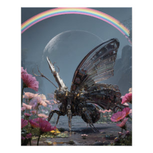 Dark Fantasy Butterfly Rainbow Floral Art Poster