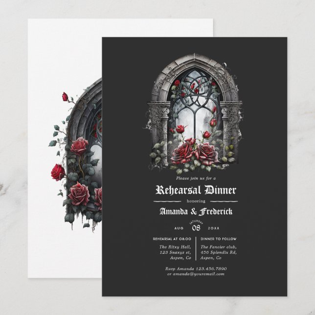 Dark Fantasy Castle Window Gothic Rehearsal Dinner Invitation (Front/Back)