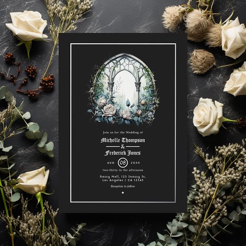 Dark Fantasy Castle Window Gothic Wedding Foil Invitation