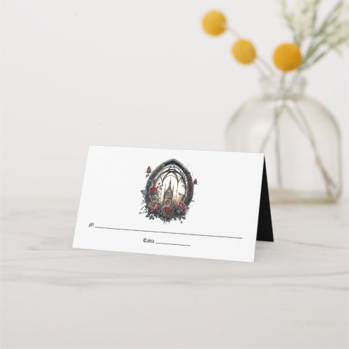 Dark Fantasy Castle Window Gothic Wedding  Place Card