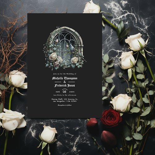 Dark Fantasy Castle Window Gothic Wedding QR Code Invitation