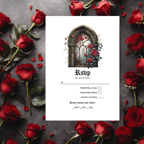 Dark Fantasy Castle Window Gothic Wedding RSVP Card