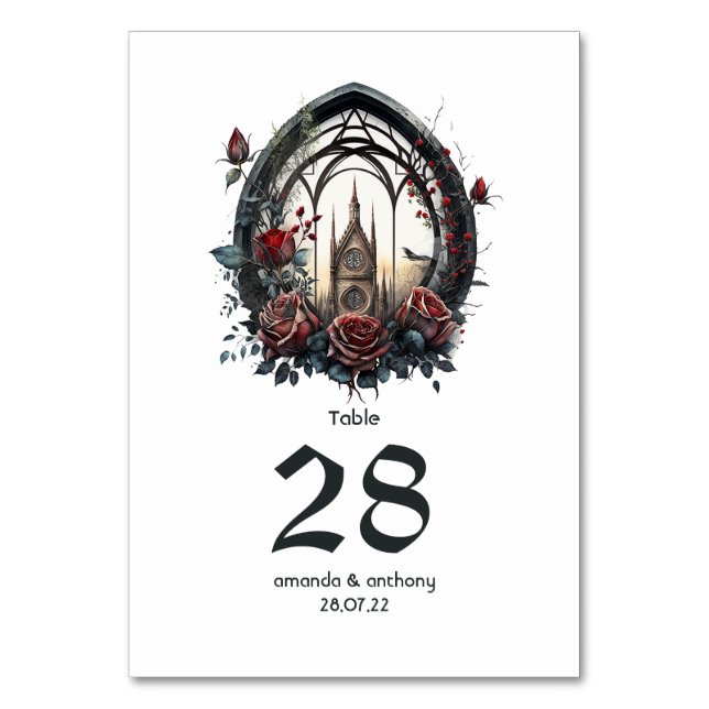 Dark Fantasy Castle Window Gothic Wedding  Table Number (Front)