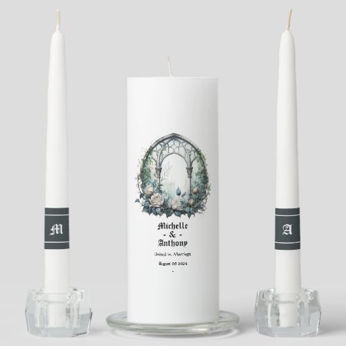 Dark Fantasy Castle Window Gothic Wedding Unity Candle Set