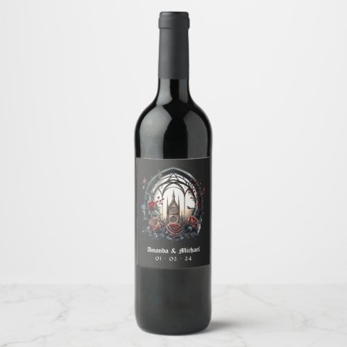 Dark Fantasy Castle Window Gothic Wedding  Wine Label