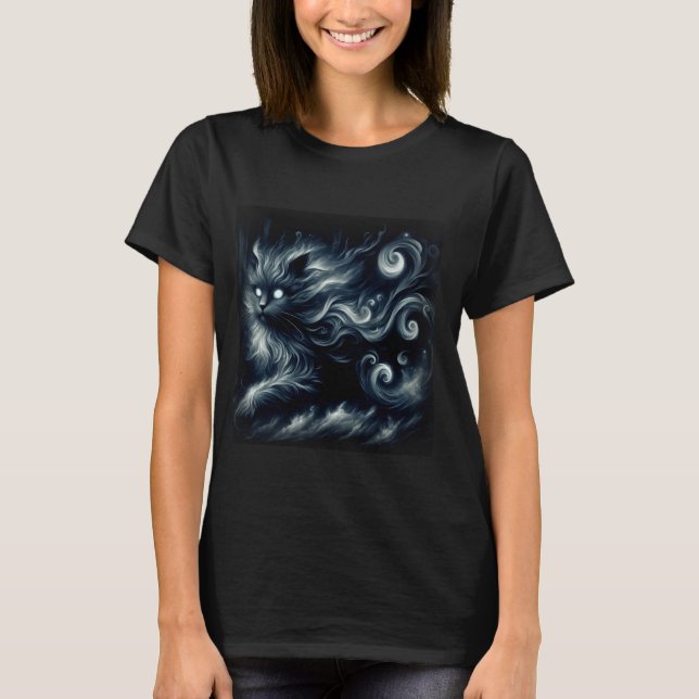 Dark Fantasy Cat Fiction Kitty Specter, Ghostly Fr T-Shirt (Front)